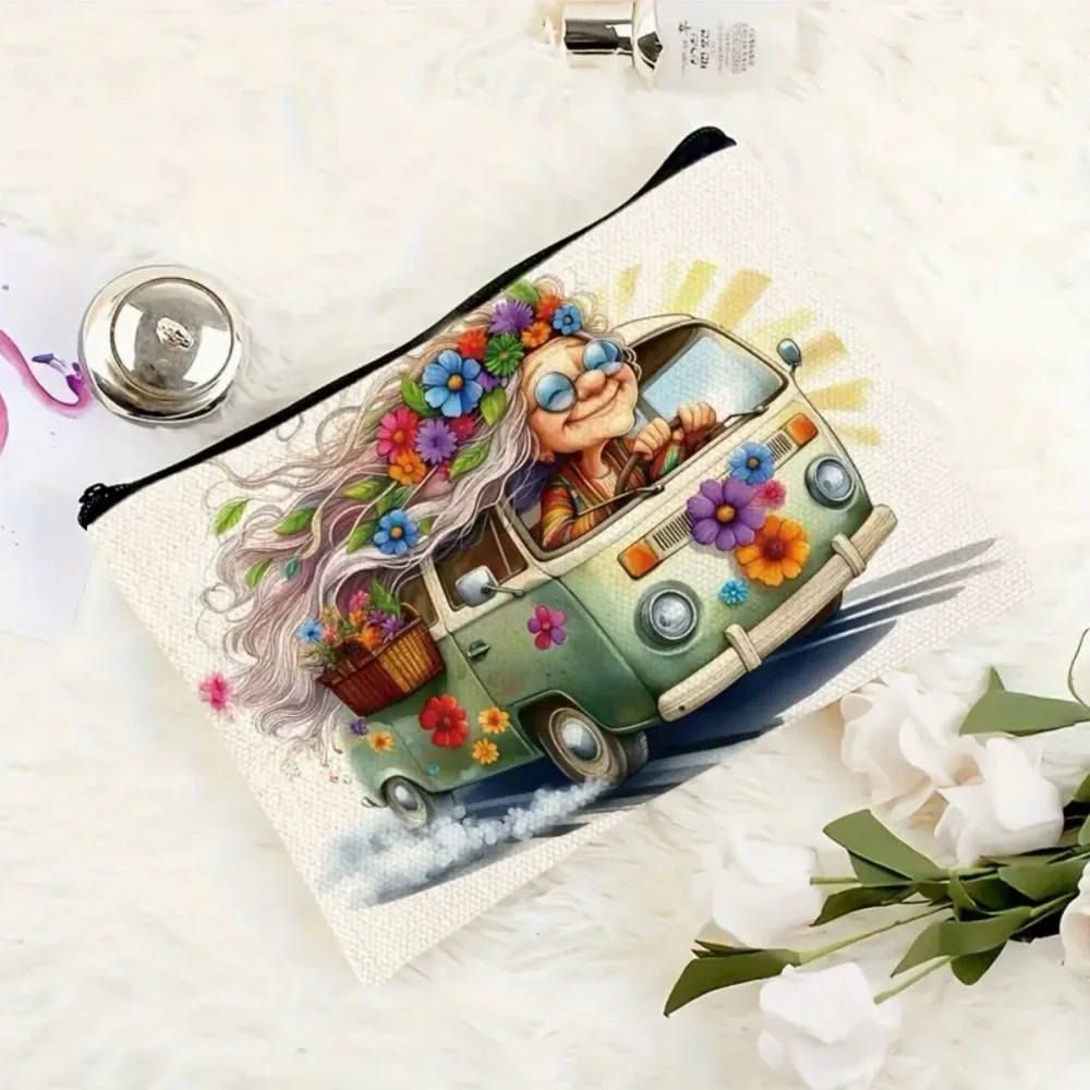 Hippie Style Grandma Floral Design Toiletry Cosmetic Makeup Bag New ***READ